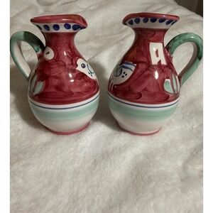 Solimene Vietri Italy Hand Painted Ceramic oil and vinegar cruet Set‎
